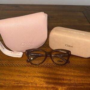 Chloe Brown Round Glasses with Pink and Cream Cases